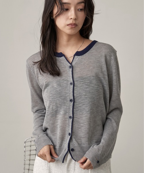 OFROOM カーディガン Bicolor Line Sheer Knit Cardigan｜バイカラー