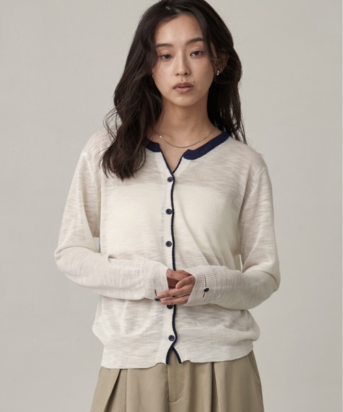 OFROOM カーディガン Bicolor Line Sheer Knit Cardigan｜バイカラー