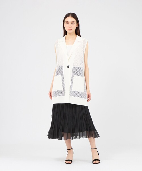 ベスト ジレ 「La maglia estate」 メッシュニットロングジレ レディースの画像