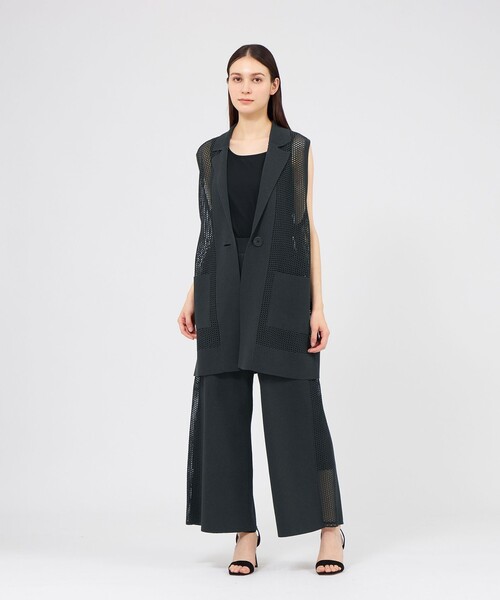 ベスト ジレ 「La maglia estate」 メッシュニットロングジレ レディースの画像