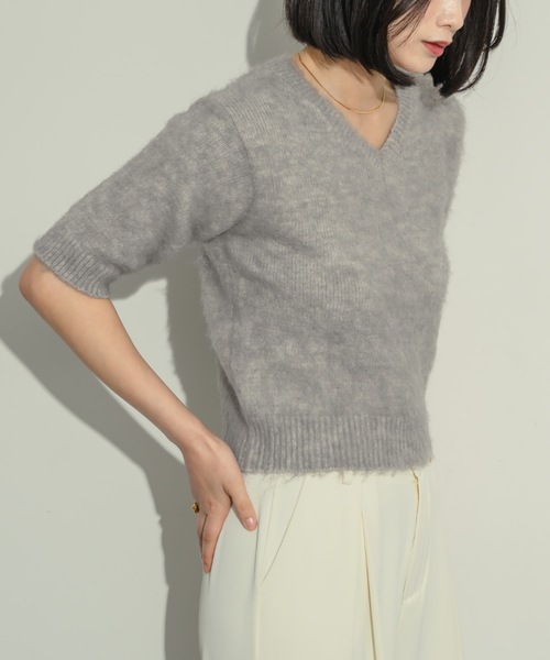 「NEUNA」 半袖ニット FREE グレー レディース_画像9