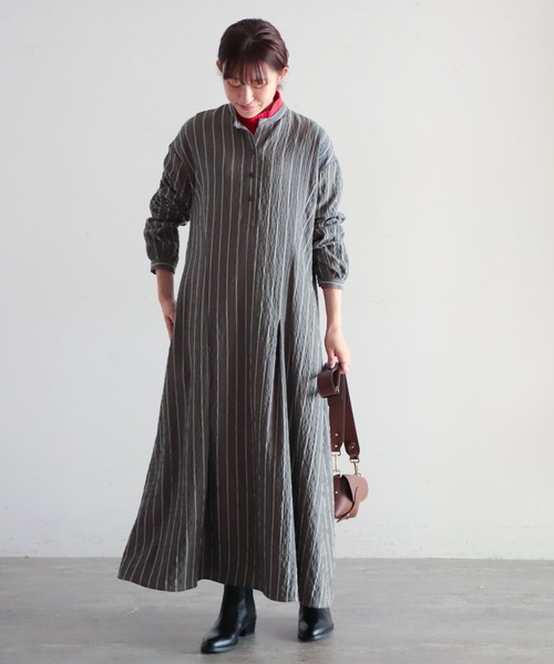 「NOMBRE IMPAIR」 長袖ワンピース FREE グレー レディース_画像4
