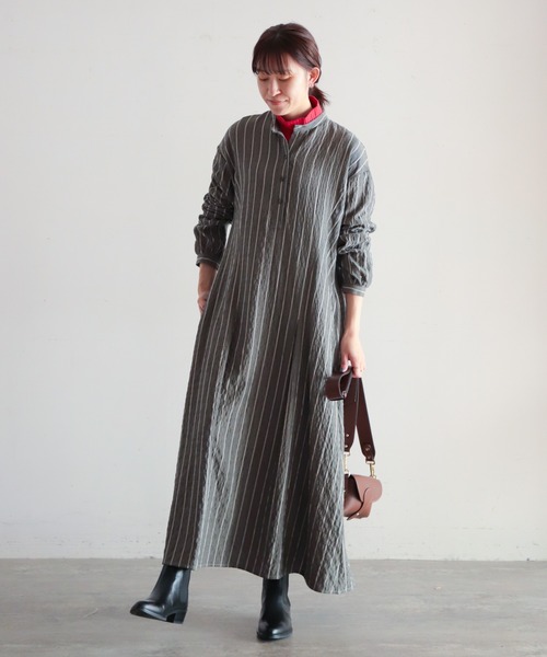 「NOMBRE IMPAIR」 長袖ワンピース FREE グレー レディース_画像5