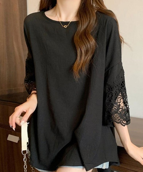 「SallyLunn」 7分袖ブラウス LARGE ブラック レディース_画像3