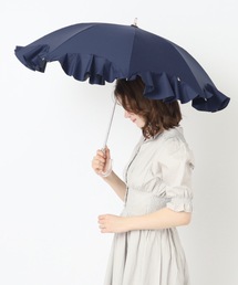 今期新作 晴雨兼用折りたたみ日傘　フレアフリル ライトブルー 晴雨兼用折りたたみ日傘 フレア フリル チャーム 遮光 遮熱 UV