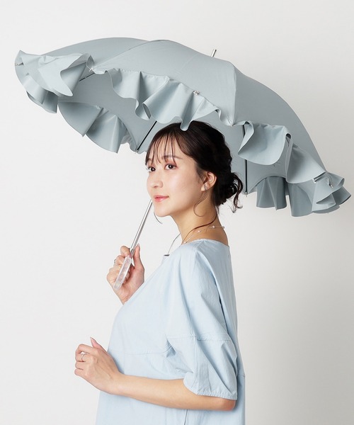 LANVIN en Bleu 傘 遮光 晴雨兼用日傘 フレアフリル レディース
