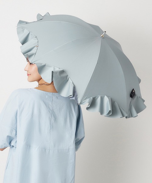 LANVIN en Bleu 傘 一級遮光 晴雨兼用日傘 長傘 フレアフリル