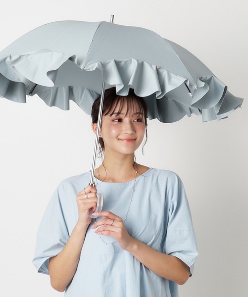 LANVIN en Bleu 傘 遮光 晴雨兼用日傘 フレアフリル レディース