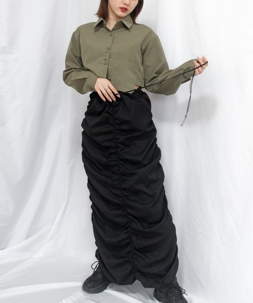 DAZZLE フロントカットワークロングスカート売り切り価格 le ELMi スカート Front slit stripe tight skirt / フロント