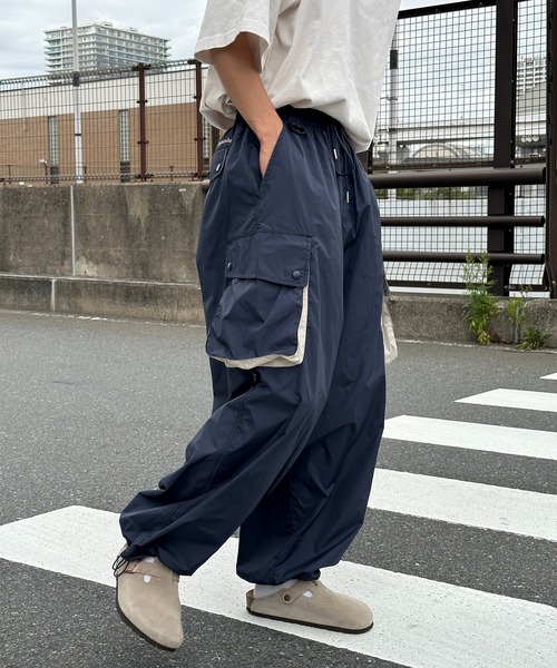 Perushu パンツ カーゴパンツ 配色ポケットリップストップナイロン