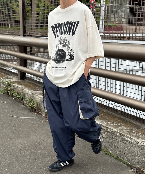 Perushu パンツ カーゴパンツ 配色ポケットリップストップナイロン