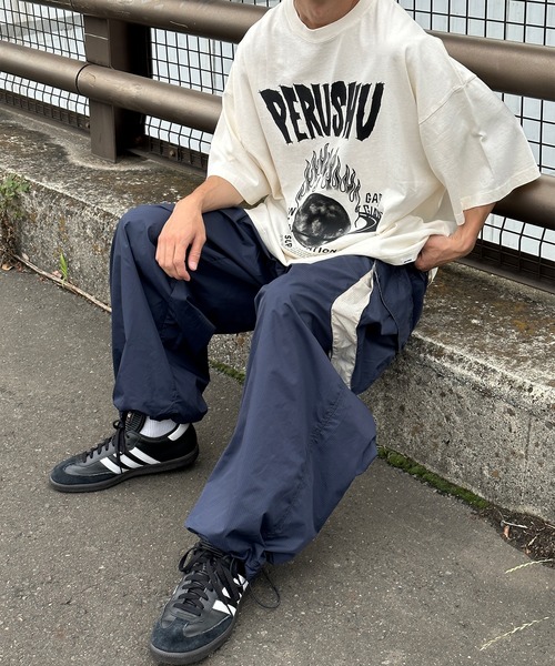 Perushu パンツ カーゴパンツ 配色ポケットリップストップナイロン