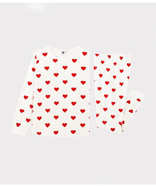 激安正規  PETIT BATEAU パジャマ ハートプリント長袖パジャマ キッズ 子供 ルームウェア・パジャマ