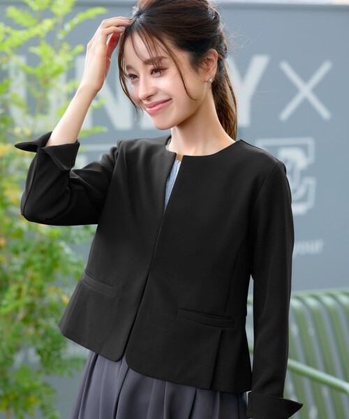 PLEATSPLEASE　黒　ノーカラージャケット　ポケット有り Tiaclasse ジャケット ノーカラージャケット タックポケットジャレロ