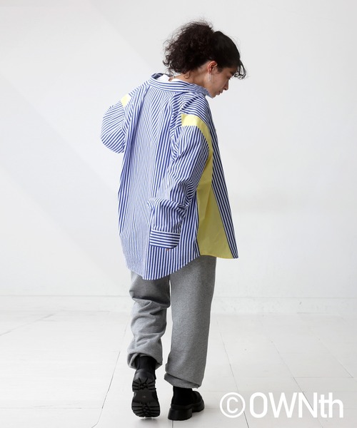 Obli 大人気パールストライプブラウス OWNth ブラウス シャツ ストライプ柄シャツ レディース メンズ