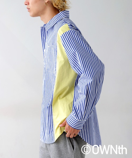 Obli 大人気パールストライプブラウス OWNth ブラウス シャツ ストライプ柄シャツ レディース メンズ