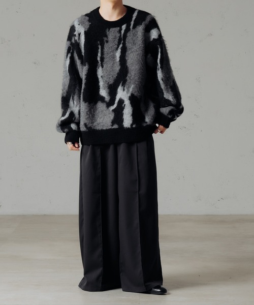 【美品✨】BRIEFING ニット セーター 長袖 カモフラ 洗える 黒×グレー セーター ニット カモフラヘンリーネックニット メンズ レディース