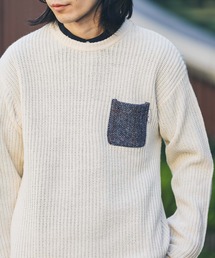 HARRIS TWEED セーター ニット ハリスツイードポケット付ニット