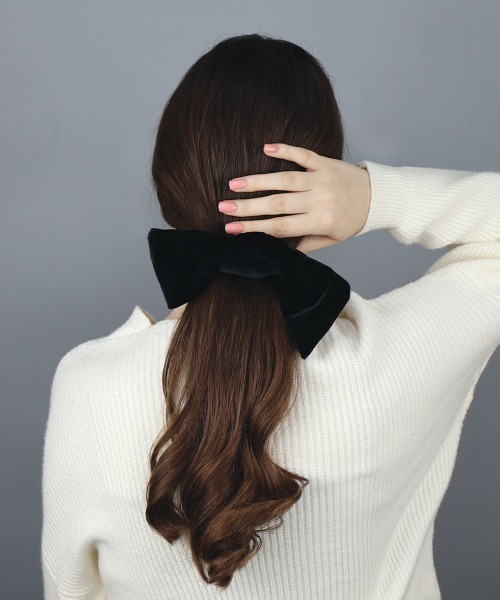 CEMO NEMO（セモネモ） ヘアクリップ アシメ ベロア リボン バレッタ