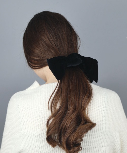 デザイン光沢加工をした麻雀牌とベルベットリボンヘアクリップ 、バレッタ CEMO NEMO（セモネモ） ヘアクリップ アシメ ベロア リボン バレッタ