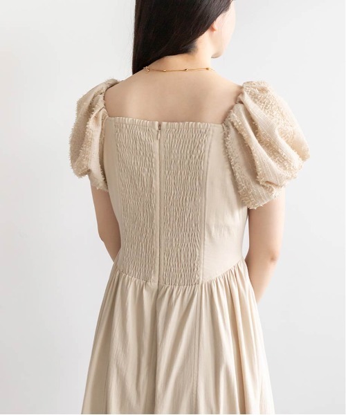 パーティードレス　レースワンピース ベージュ バルーンスリーブ GIRL DRESS FOR NOW ドレス 総レースハイネックバルーンスリーブ
