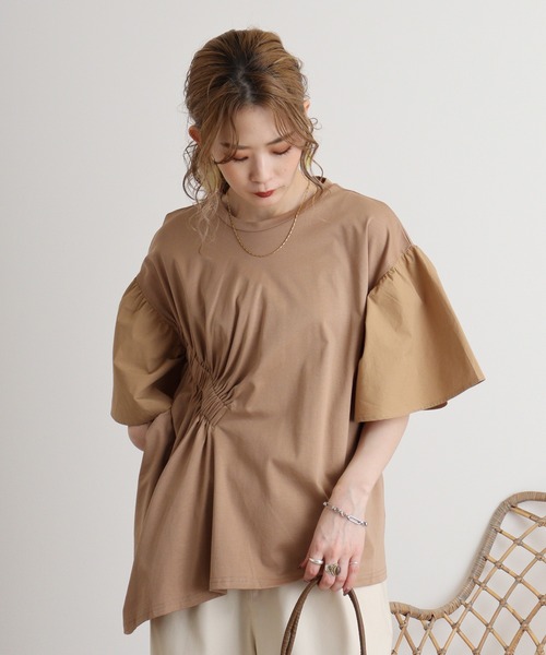 tシャツ A.N.L アシメギャザーカットソー レディース