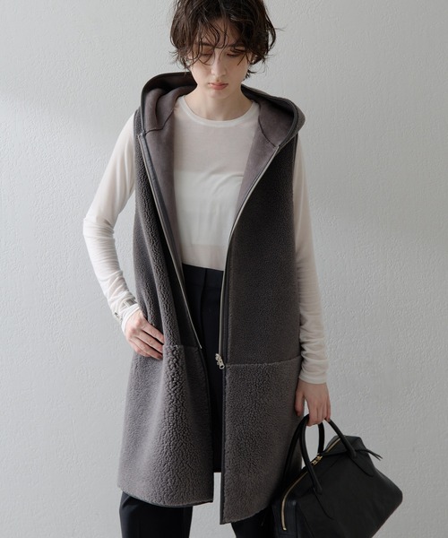 THE PAUSE ベスト ジレ 「THE PAUSE」ボアフードロングジレ レディース