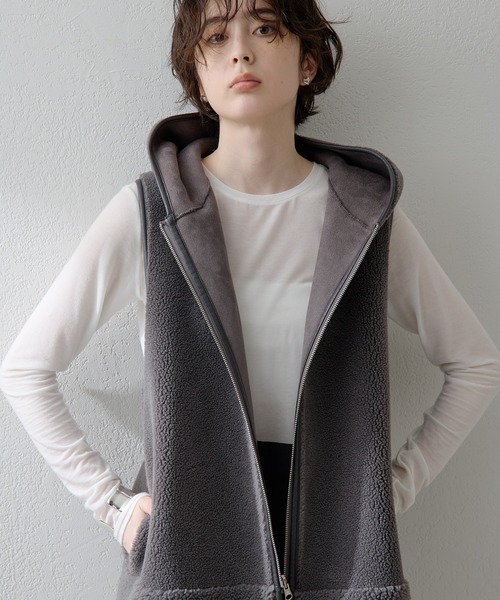THE PAUSE ベスト ジレ 「THE PAUSE」ボアフードロングジレ