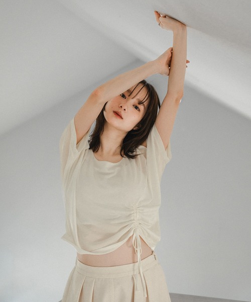 tシャツ 「WEB・一部店舗限定」シャインリブTシャツ レディース mideal tシャツ cut design sheer t shirt / カットデザイン