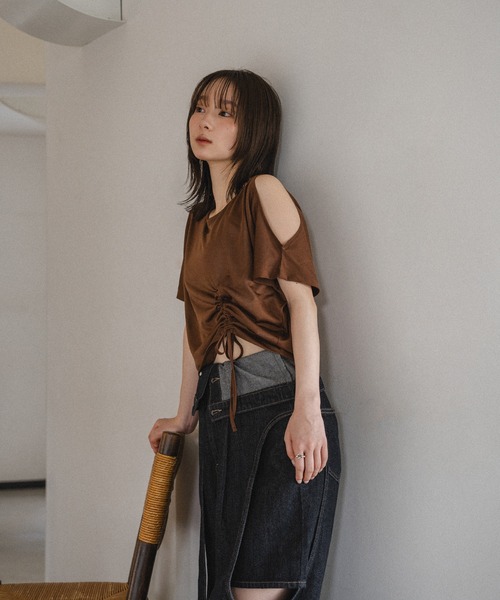 tシャツ 「WEB・一部店舗限定」シャインリブTシャツ レディース tシャツ バイカラー Vネック半袖リブトップス レディース