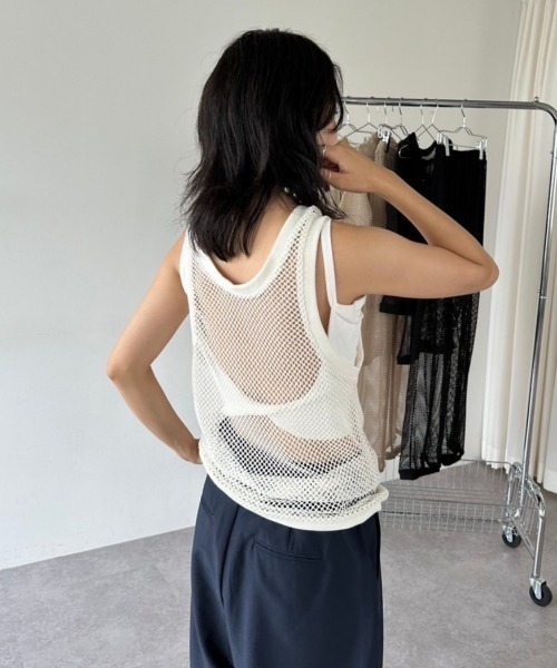 HANNE タンクトップ ノースリーブ メッシュタンク レディース