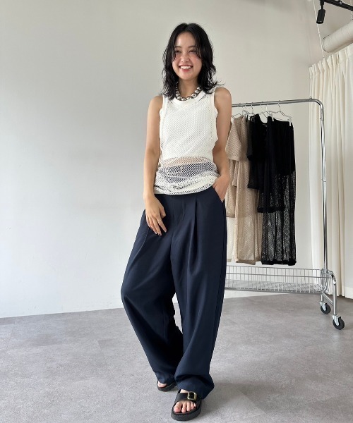 HANNE タンクトップ ノースリーブ メッシュタンク レディース