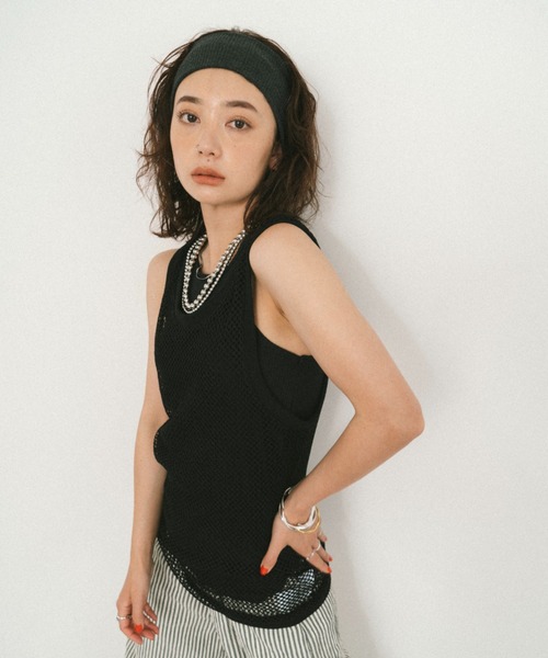 HANNE タンクトップ ノースリーブ メッシュタンク レディース