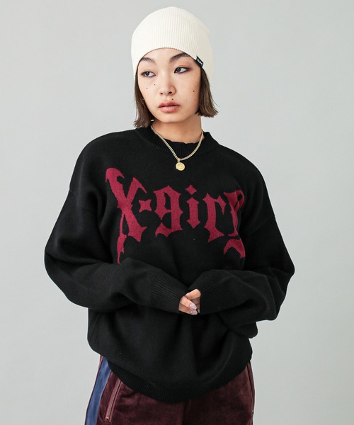 X-girl（エックスガール） ニット セーター GOTHIC LOGO JACQUARD KNIT