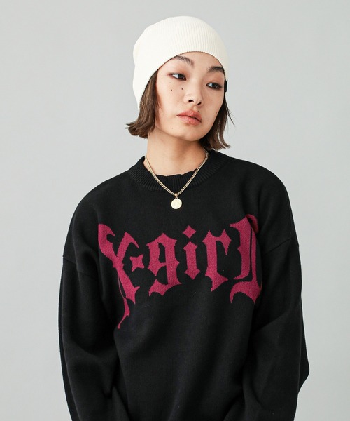 X-girl（エックスガール） ニット セーター GOTHIC LOGO JACQUARD KNIT
