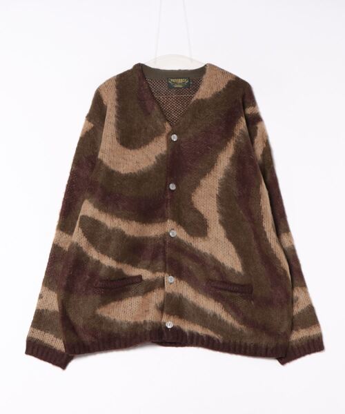 カーディガン HOUSTON / MOHAIR TOUCH CARDIGAN (MARBLE) マーブル柄 モヘアタッチ 起毛 ニット カーディガン/ HOUSTON カーディガン / MOHAIR TOUCH CARDIGAN (MARBLE