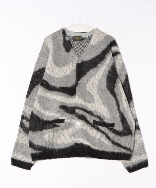 カーディガン HOUSTON / MOHAIR TOUCH CARDIGAN (MARBLE) マーブル柄 モヘアタッチ 起毛 ニット カーディガン/ HOUSTON カーディガン / MOHAIR TOUCH CARDIGAN (MARBLE