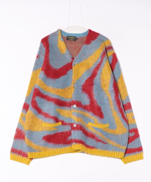 カーディガン HOUSTON / MOHAIR TOUCH CARDIGAN (MARBLE) マーブル柄 モヘアタッチ 起毛 ニット カーディガン/ HOUSTON カーディガン / MOHAIR TOUCH CARDIGAN (MARBLE