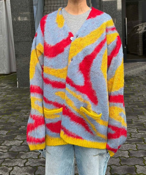 カーディガン HOUSTON / MOHAIR TOUCH CARDIGAN (MARBLE) マーブル柄 モヘアタッチ 起毛 ニット カーディガン/ HOUSTON カーディガン / MOHAIR TOUCH CARDIGAN (MARBLE