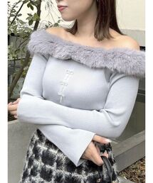 Dotyears23aw ウール　トップス　2way オフショルシャギーチョーカー 2WAYニットトップス[品番