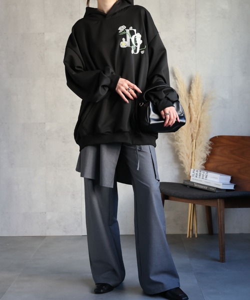 CREARE -LINO- パーカー 「ユニセックス商品」ミニ裏毛 フラワー刺繍