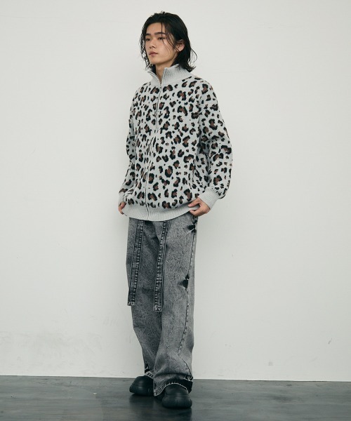 Shoowtime セーター ニット Leopard print zip-up knit sweater