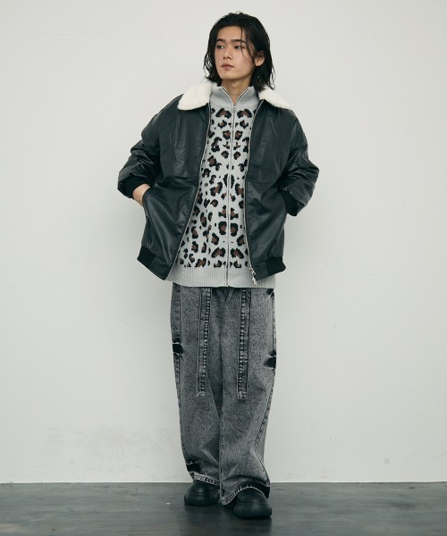 Shoowtime（ショウタイム） セーター ニット Leopard print zip-up