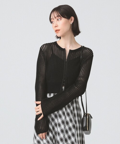 Ray BEAMS カーディガン クロップド ジップ Vネック レディース