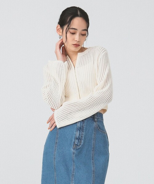 Ray BEAMS カーディガン メッシュフロントホック レディース