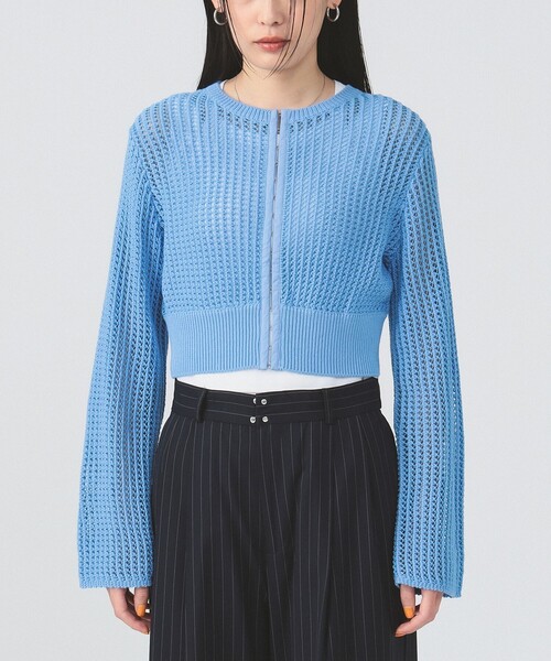 Ray BEAMS カーディガン メッシュフロントホック レディース