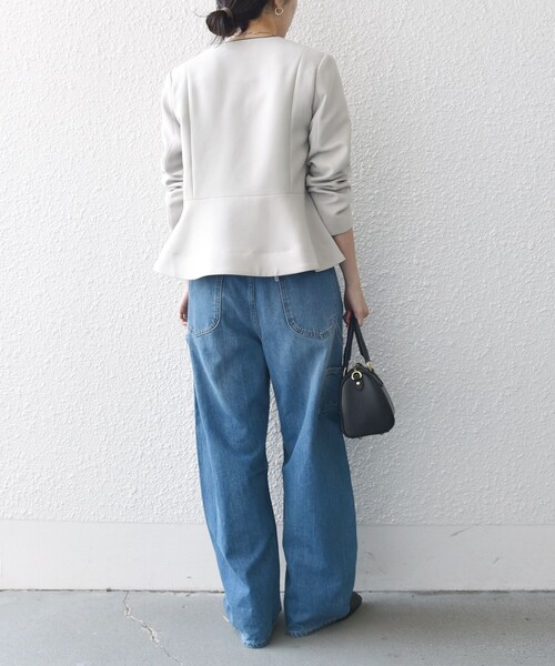 新品タグ付き ＆LOVE ノーカラージャケット レディース 青 リボン S 新品タグ付き ＆LOVE ノーカラージャケット レディース 青