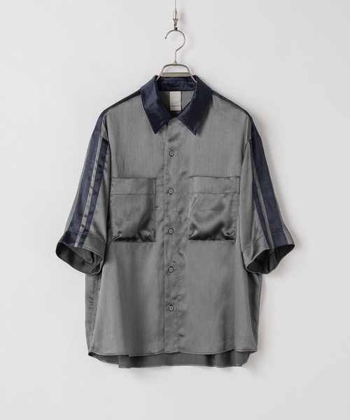 Casper John シャツ Striped crepe satin bowling shirts/楊柳