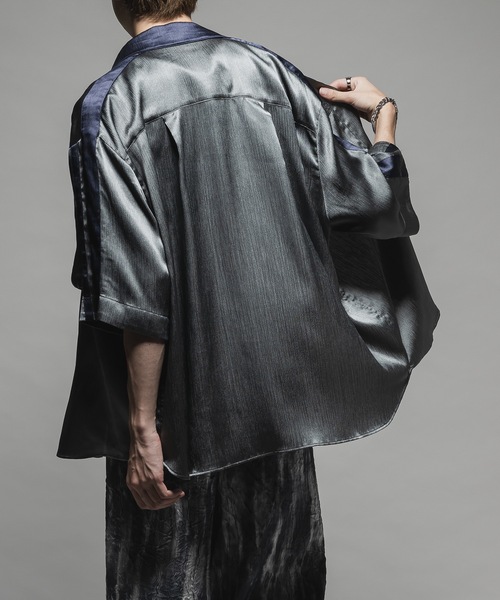 Striped crepe satin bowling shirts/楊柳サテンボーリング