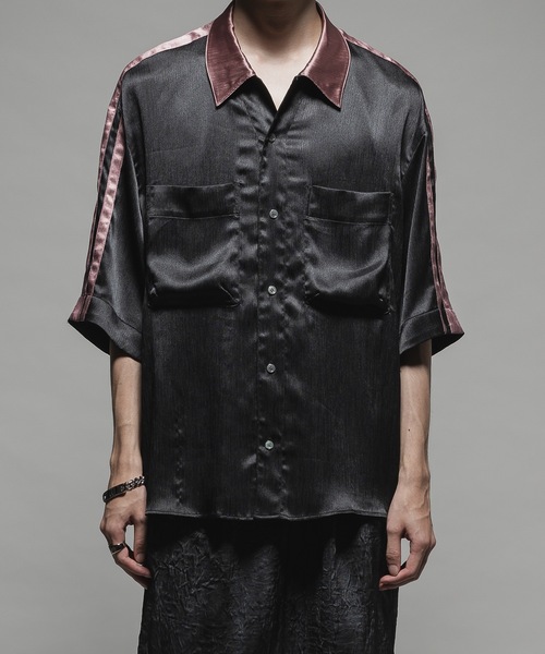 Casper John シャツ Striped crepe satin bowling shirts/楊柳
